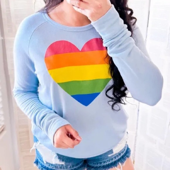 Sundry Tops - Sundry Crewneck 0 XS Rainbow Heart Long Sleeve Lightweight Pullover Top Pride